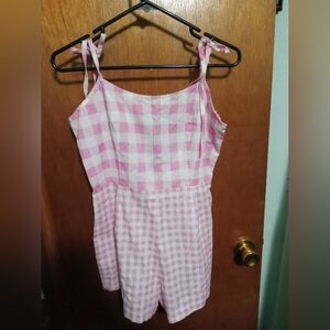 Unique Vintage Pink and White Gingham Romper Size Medium 6/8